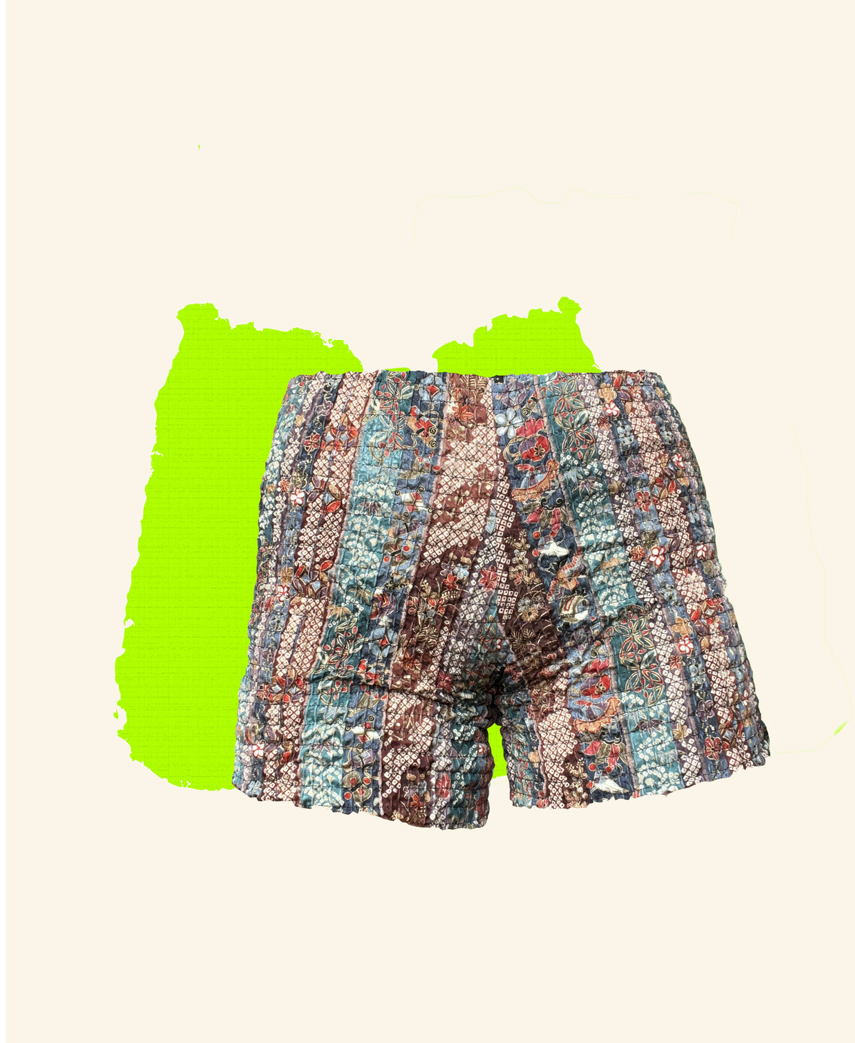 SHIRRED SHORTS (brown×green×blue)