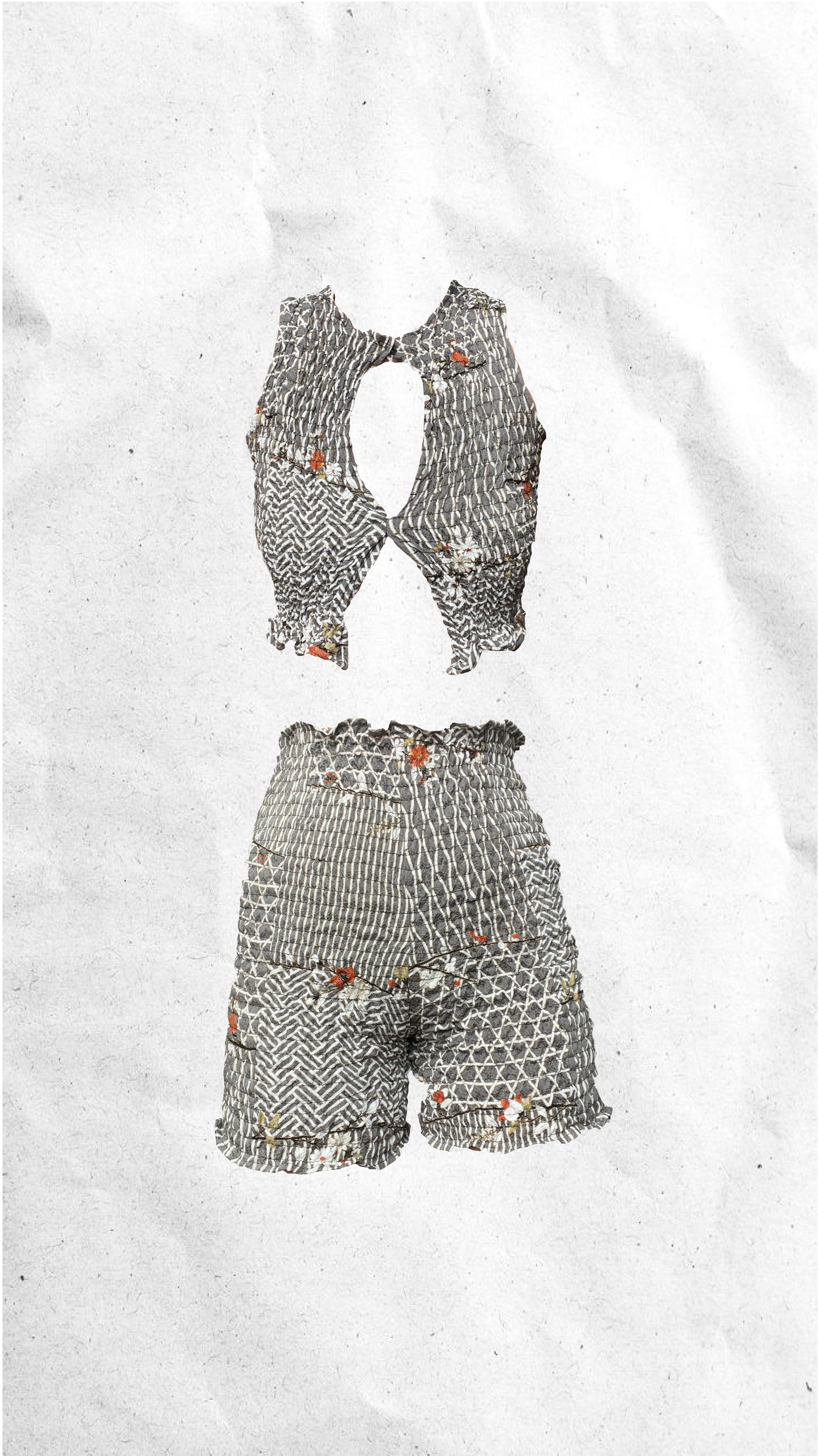 SHIRRED SLEEVELESS TOP (grey×white)