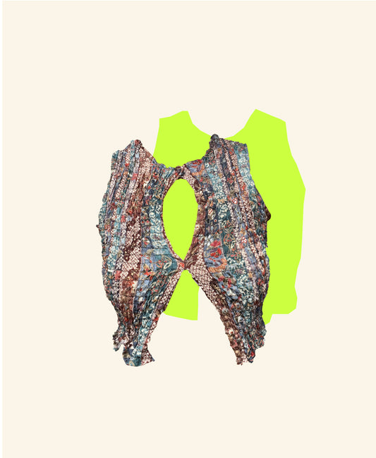 SHIRRED SLEEVELESS TOP (brown×green×blue)