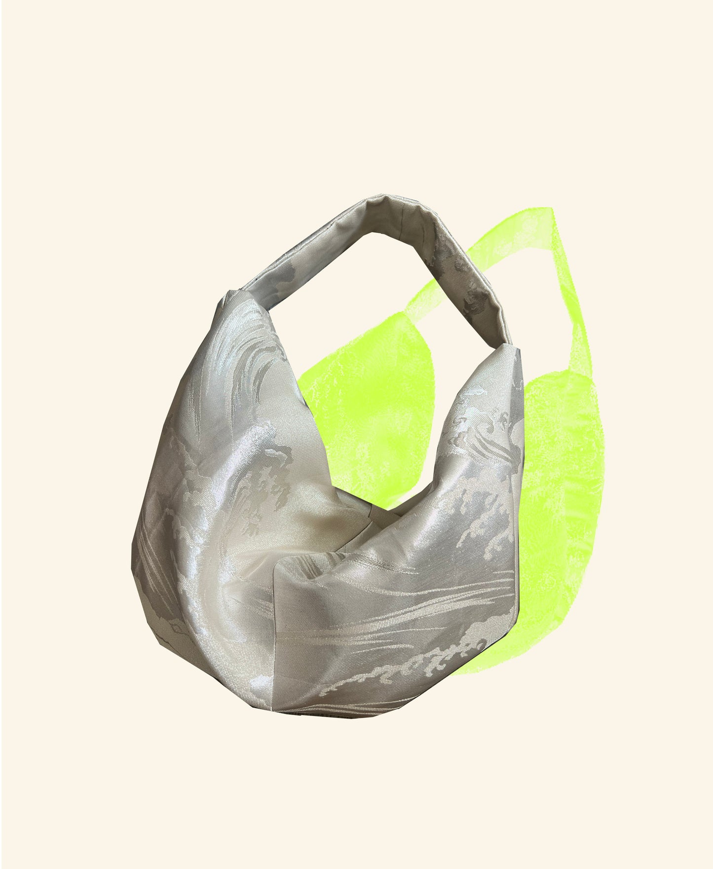 FORTUNE COOKIE BAG (S) <Champagne silver wave> Upcycled from silk obi