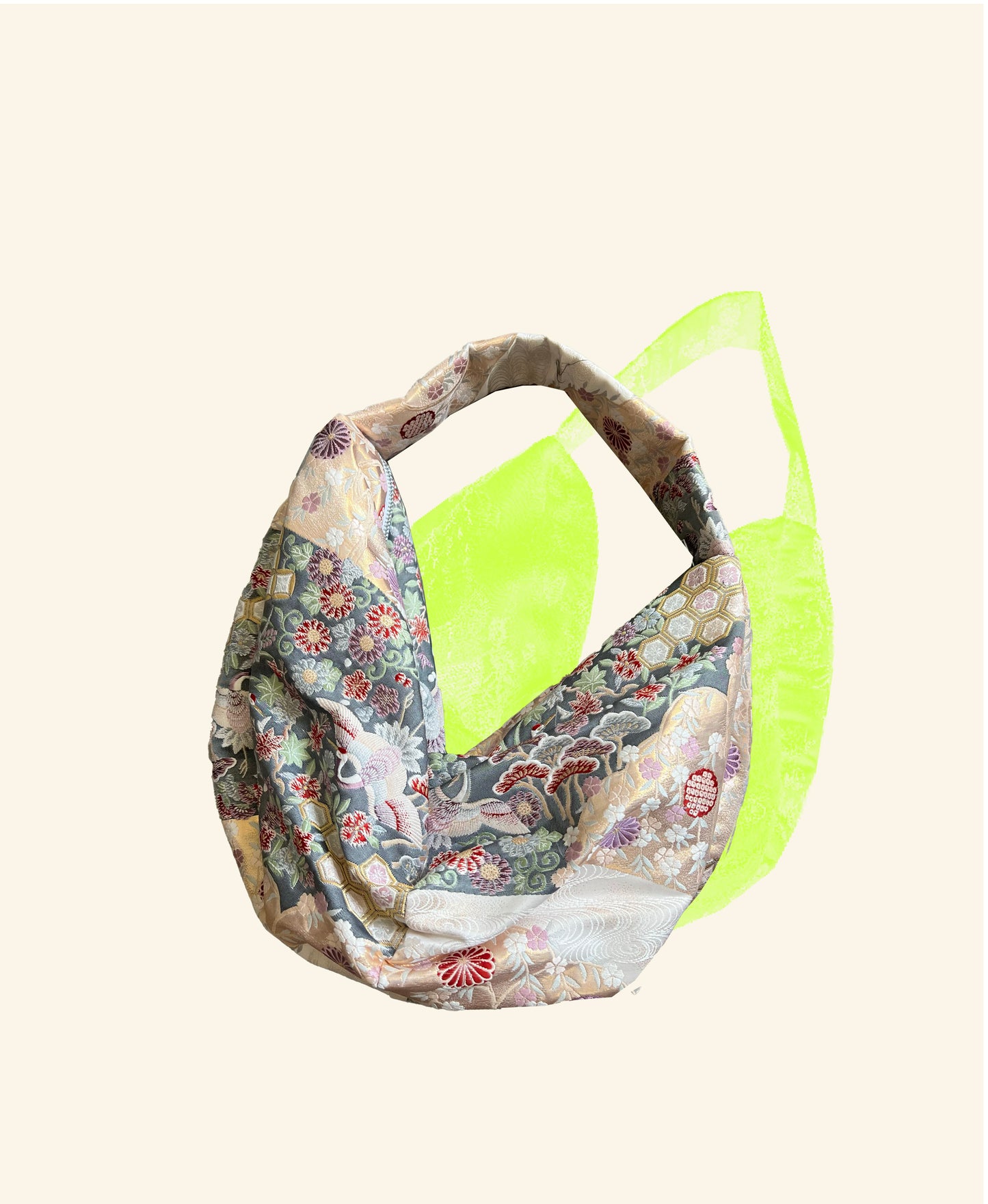 FORTUNE COOKIE BAG (S) <Multi pastel colors with birds and flowers 2> Upcycled from silk obi