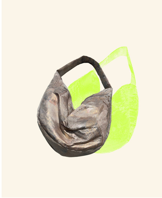 FORTUNE COOKIE BAG (S) <silver pastel bird and landscape pattern >  Upcycled from silk obi