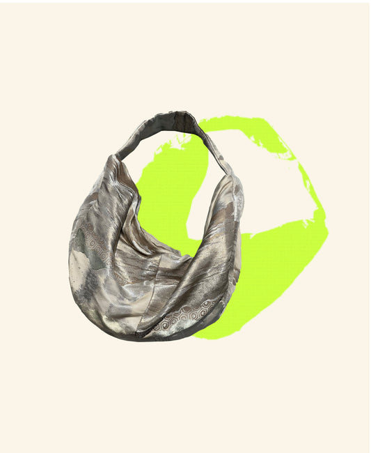 FORTUNE COOKIE BAG (S) <off white silver abstract pattern >  Upcycled from silk obi