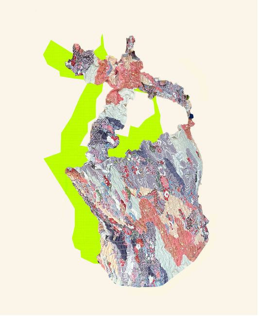 2WAYS UPCYCLED KIMONO CROSS NECK TOP <multi pastel color>