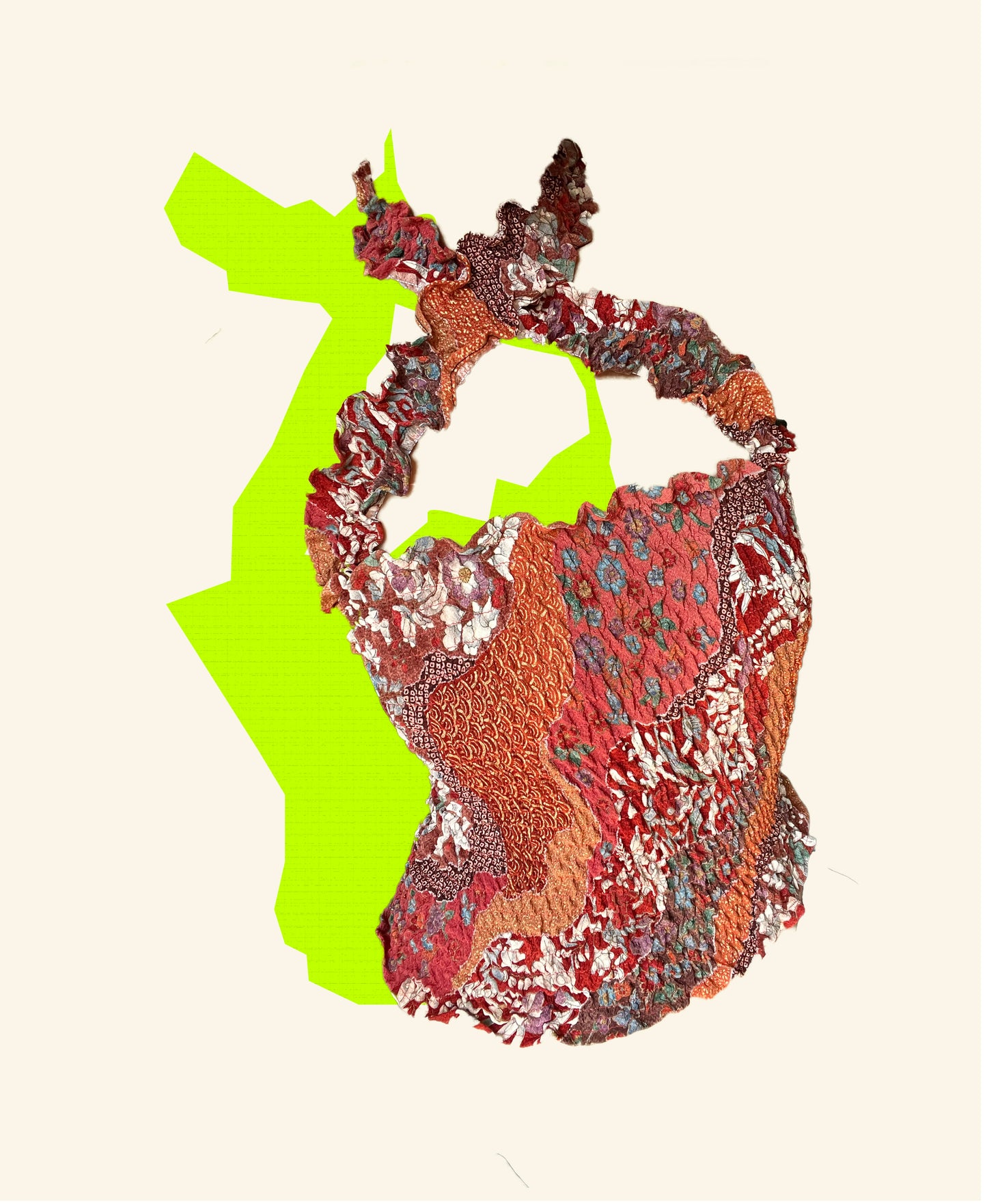 2WAYS UPCYCLED KIMONO CROSS NECK TOP <red>