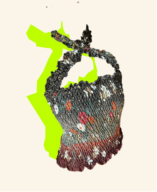 2WAYS UPCYCLED KIMONO CROSS NECK TOP <dark brown×red>