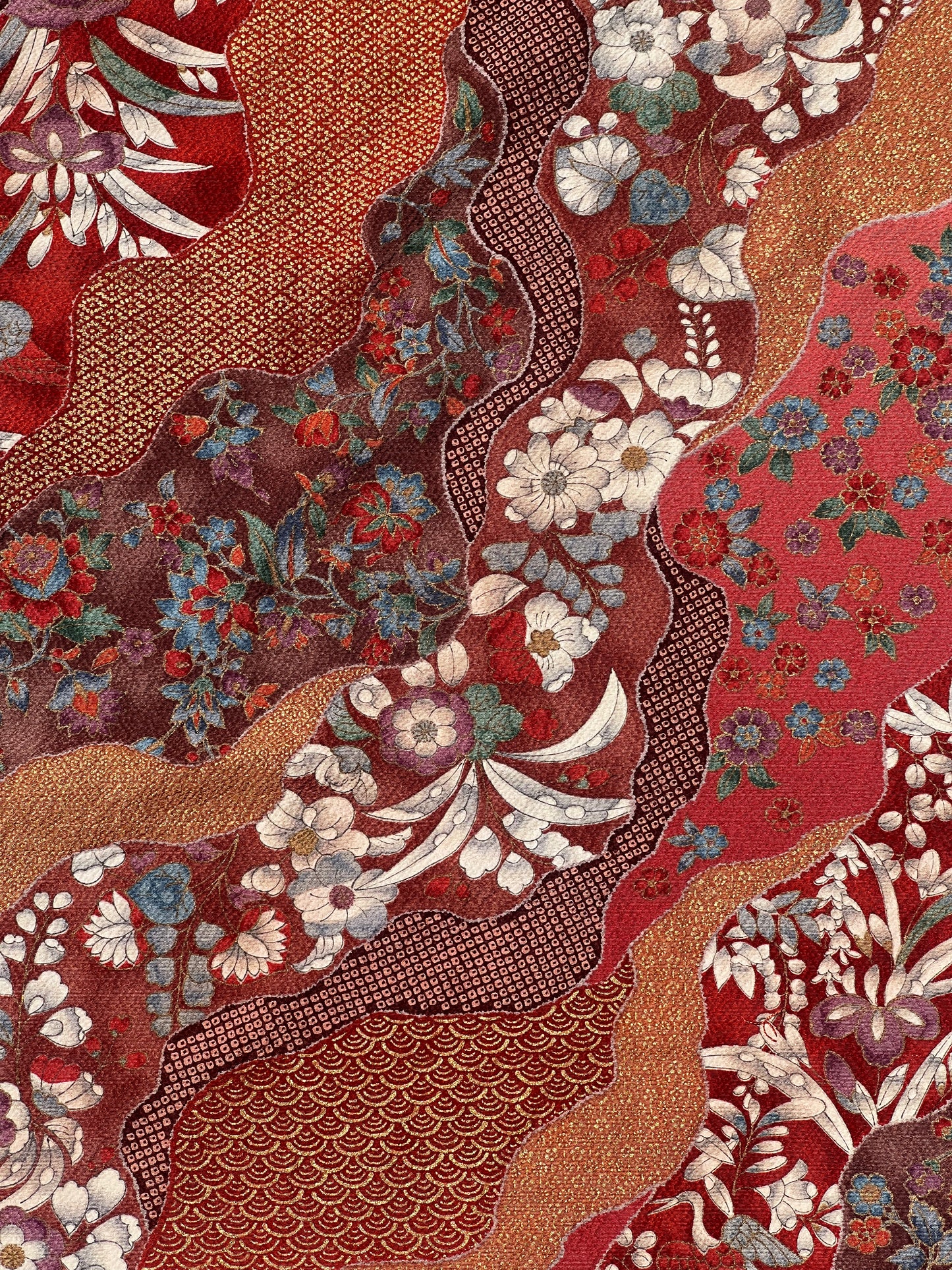 2WAYS UPCYCLED KIMONO CROSS NECK TOP <red>