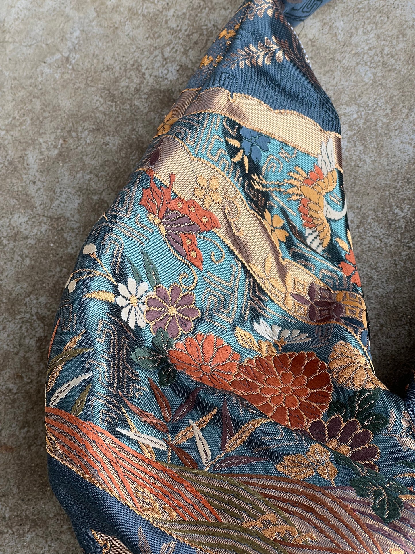 FORTUNE COOKIE BAG (S) <metallic green with multi flowers > Upcycled from second hand obi