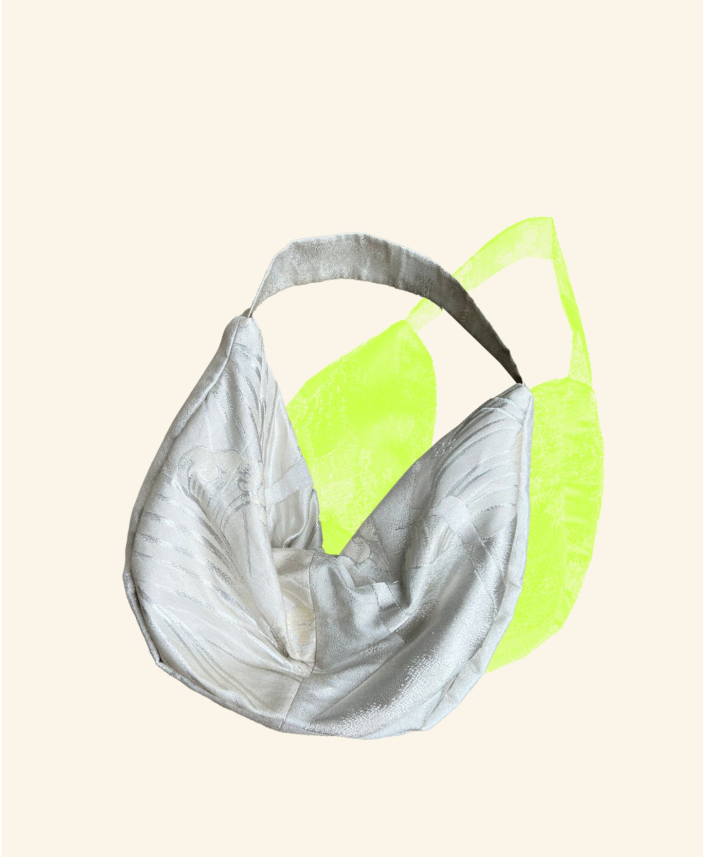 FORTUNE COOKIE BAG (S) <silver with crane and wave> Upcycled from second hand obi