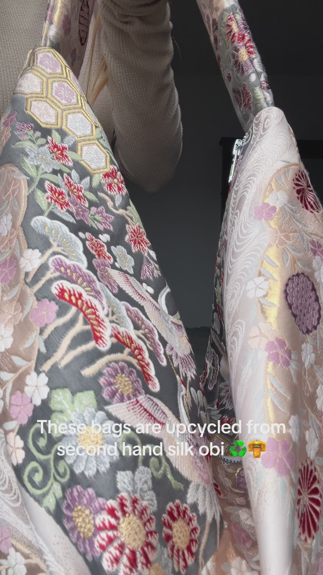 Upcycled Japanese silk obi bag