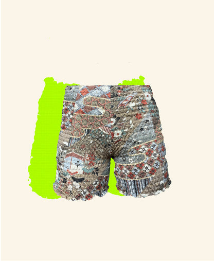 SHIRRED SHORTS (grey×black×red)