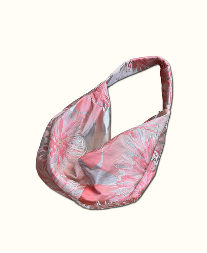 FORTUNE COOKIE BAG (S) <light pink × silver crane pattern > Upcycled from second hand obi
