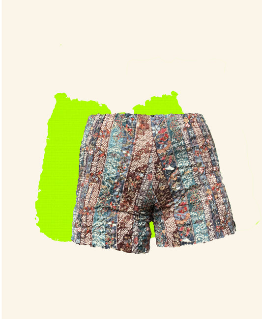 SHIRRED SHORTS (brown×green×blue)
