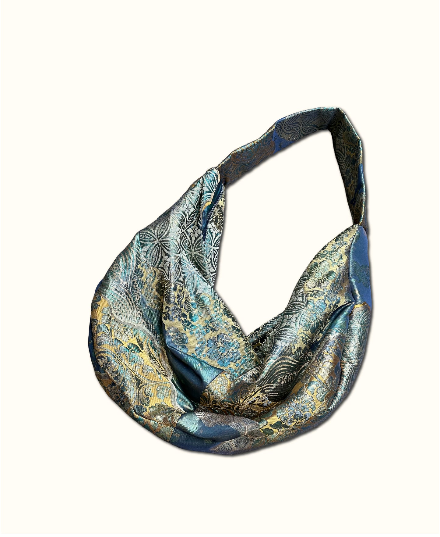 FORTUNE COOKIE BAG (S) <blue × gold floral pattern > Upcycled from second hand obi