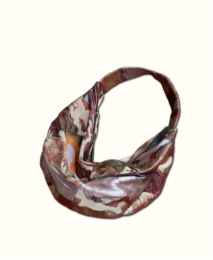FORTUNE COOKIE BAG (S) <burgundy abstract landscape pattern > Upcycled from second hand obi