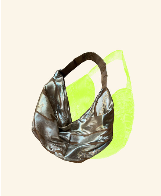 FORTUNE COOKIE BAG (S) <metallic brown with abstract pattern> Upcycled from pre loved obi