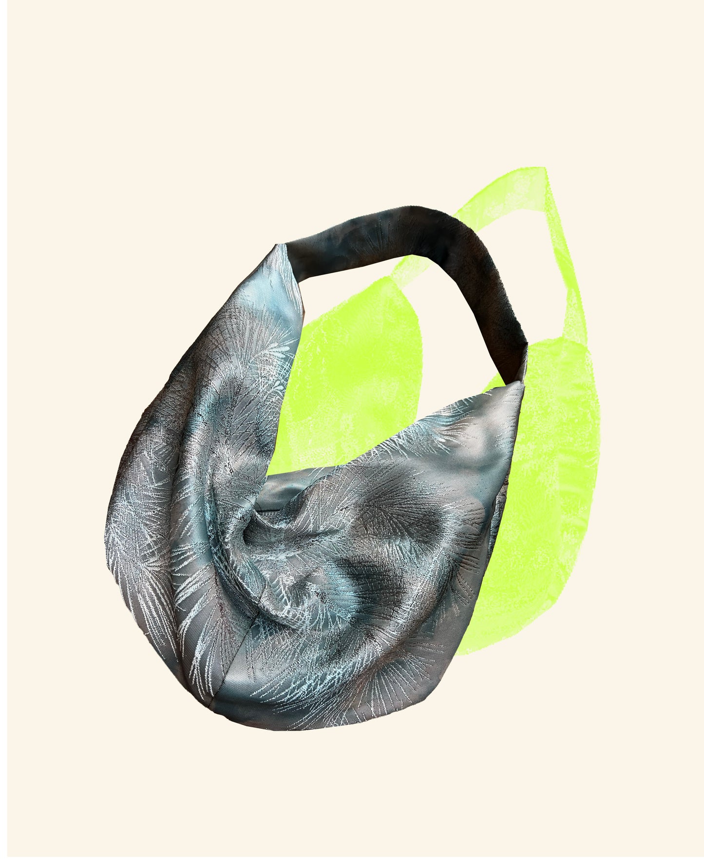 FORTUNE COOKIE BAG (S) <metallic light blue×silver with pine tree pattern> Upcycled from silk obi