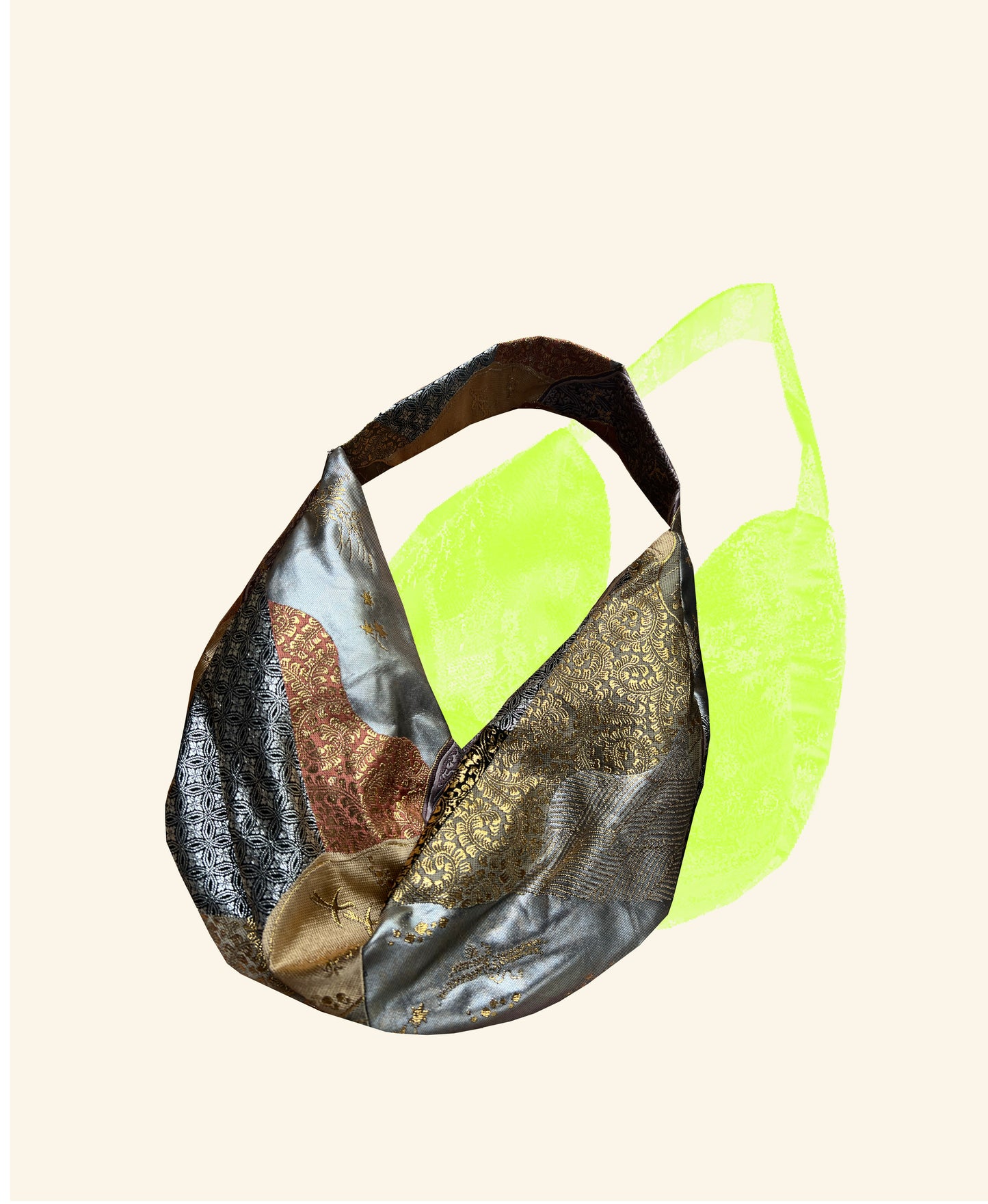 FORTUNE COOKIE BAG (S) <metallic multi colors with lucky omen pattern> Upcycled from pre loved obi