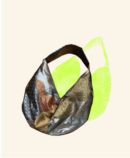 FORTUNE COOKIE BAG (S) <metallic multi colors with lucky omen pattern> Upcycled from pre loved obi