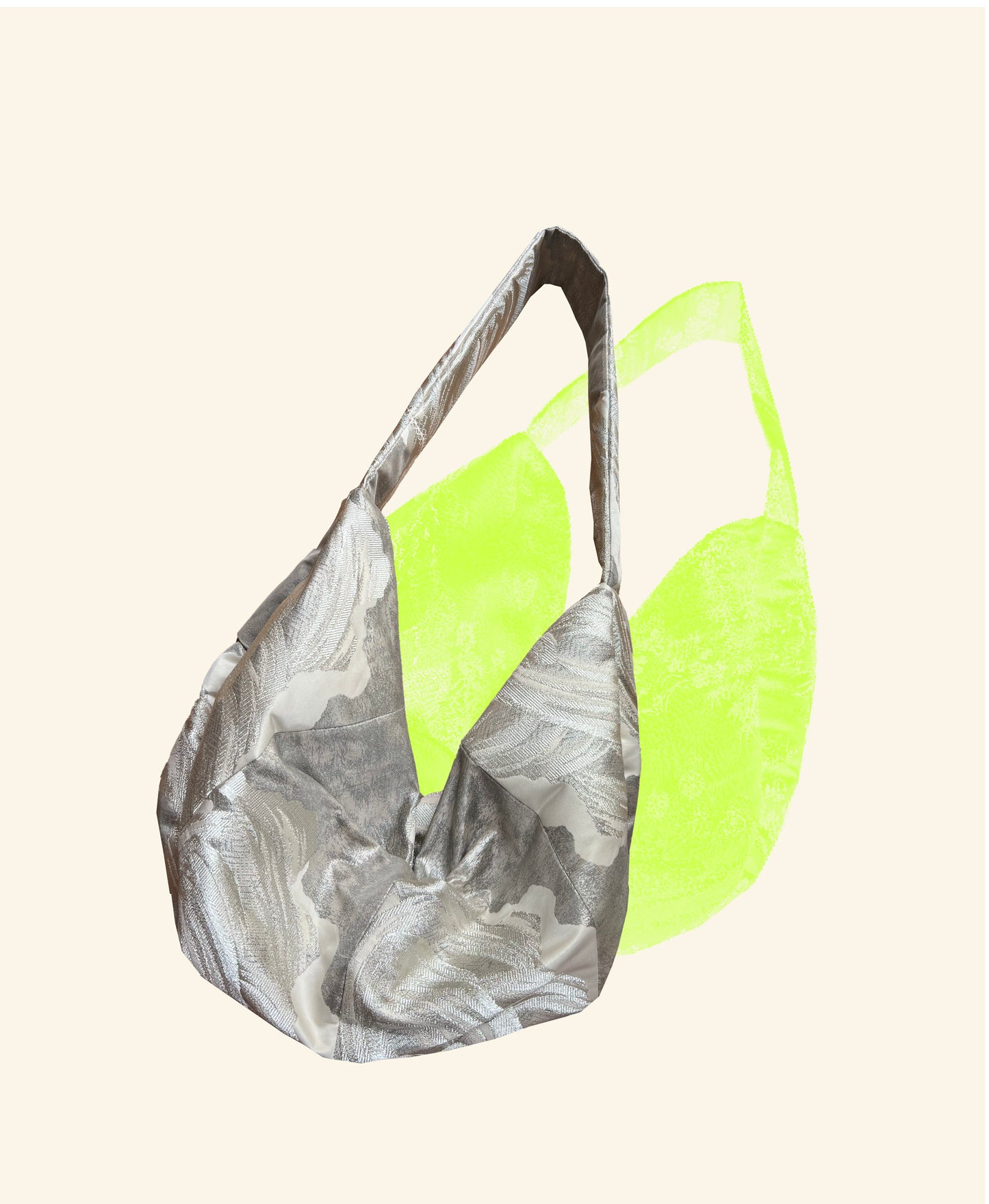 <FORTUNE COOKIE BAG (L) <off white×silver with abstract pattern >  Upcycled product