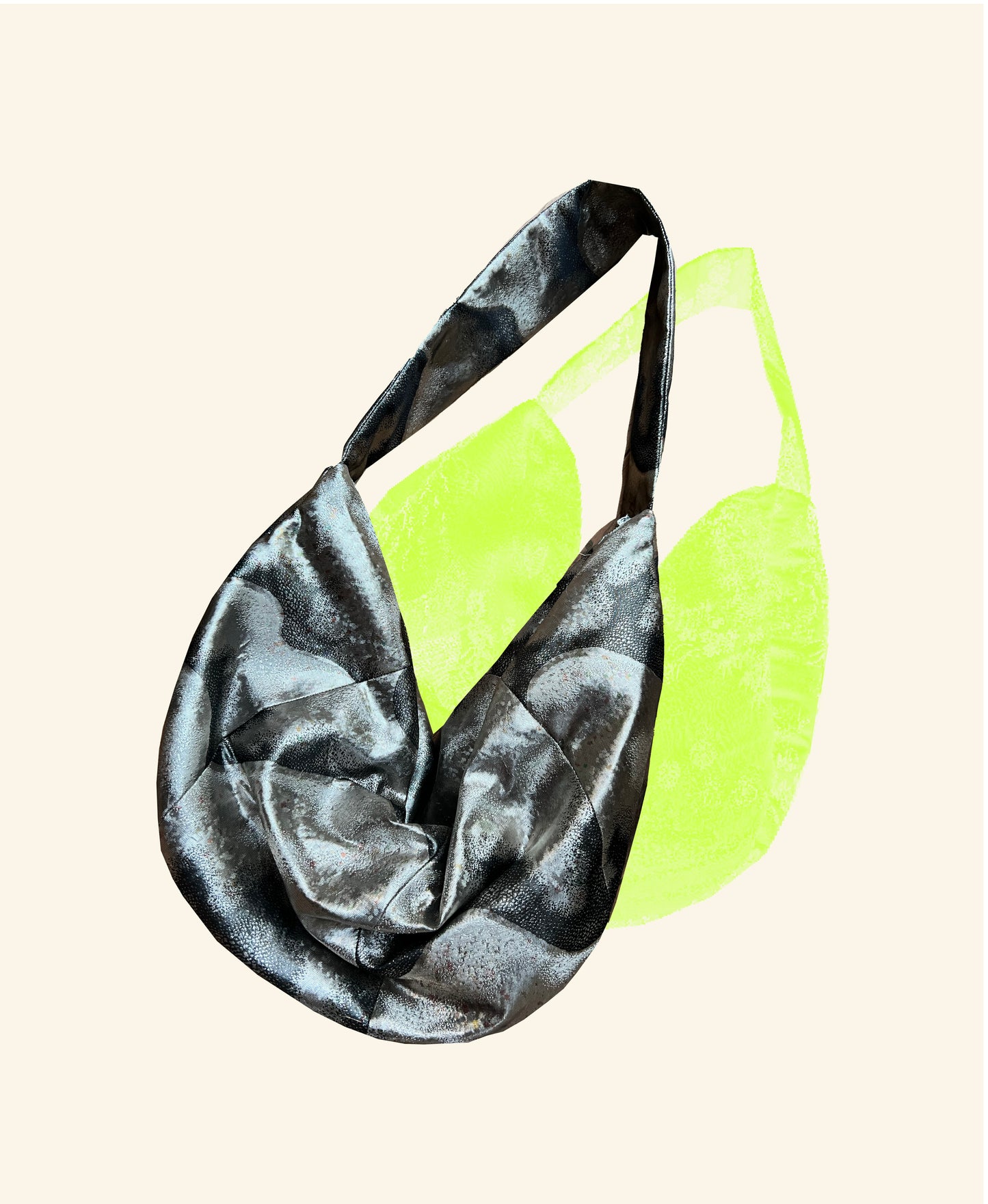 <FORTUNE COOKIE BAG (L) <black×silver with abstract pattern >  Upcycled product