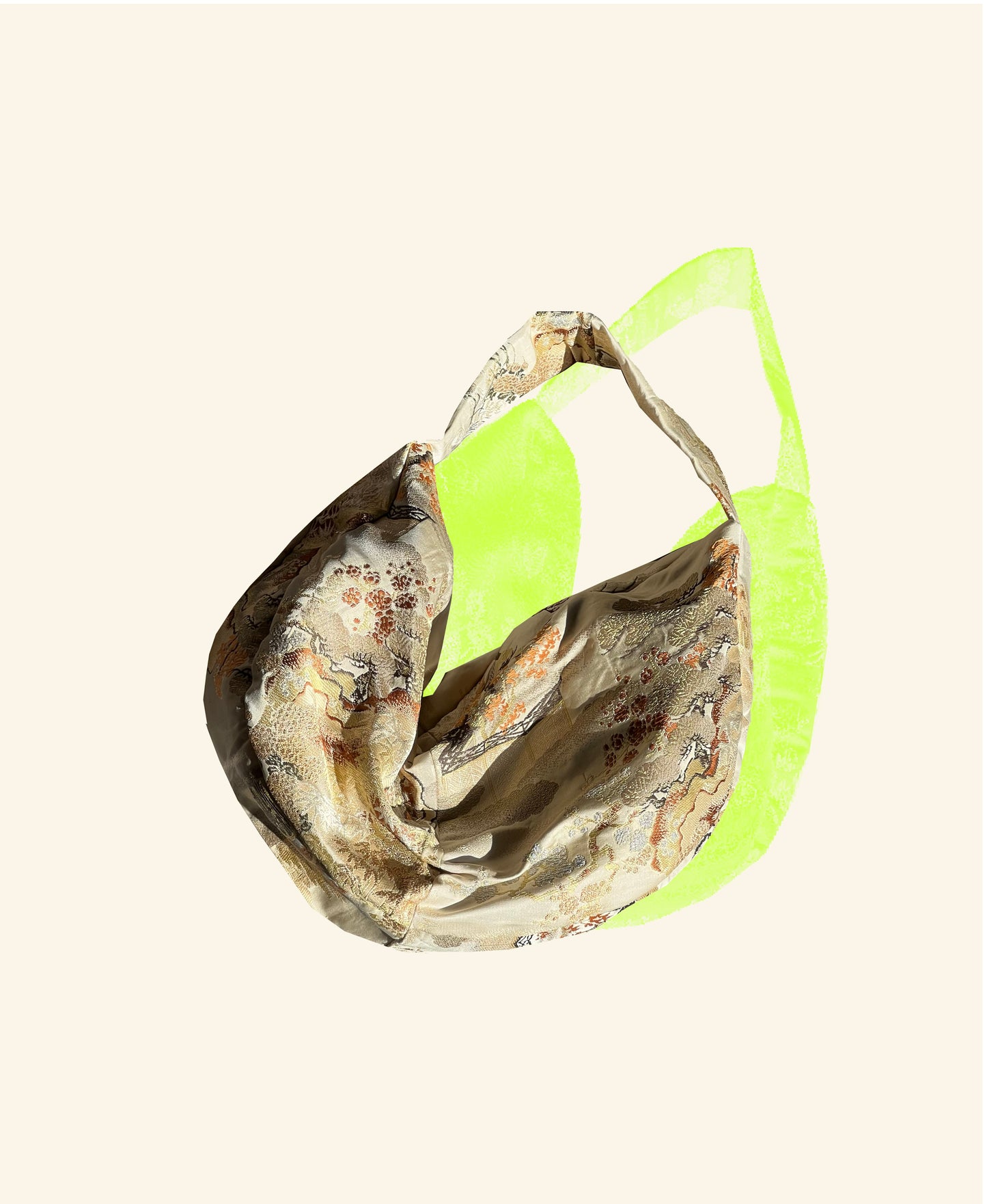 FORTUNE COOKIE BAG (S) <beige with multi flower pattern> Upcycled from pre loved obi