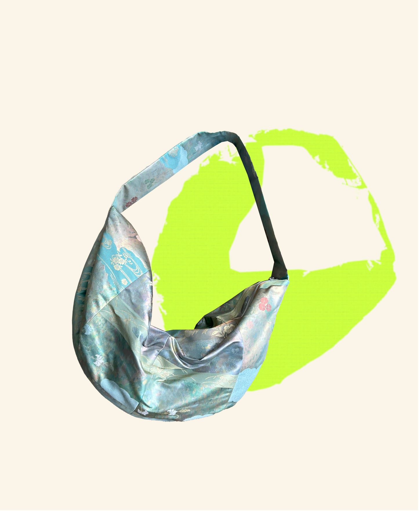 <FORTUNE COOKIE BAG (L) <light green floral pattern > Upcycled product