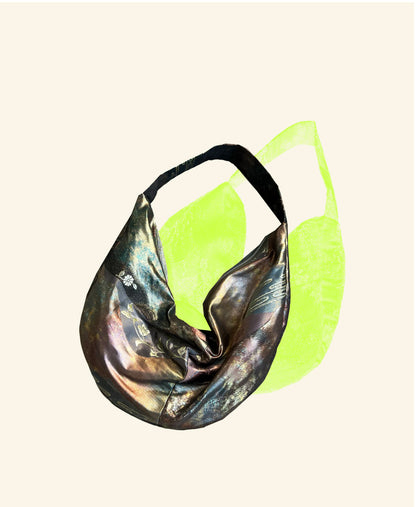 FORTUNE COOKIE BAG (S) <metallic multicolor with flowers> Upcycled from pre loved obi