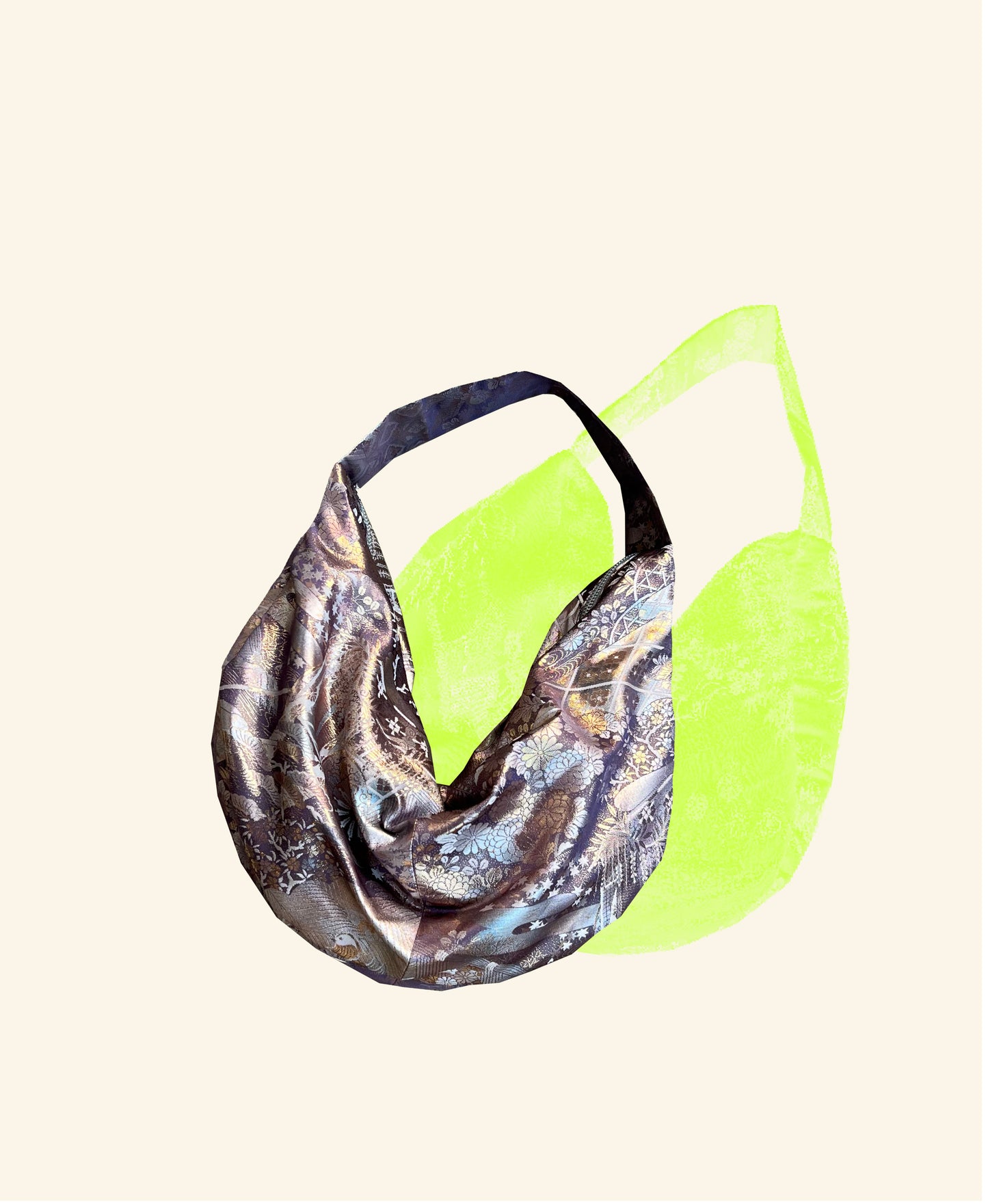 FORTUNE COOKIE BAG (S) <metallic light purple land scape pattern > Upcycled from pre loved obi