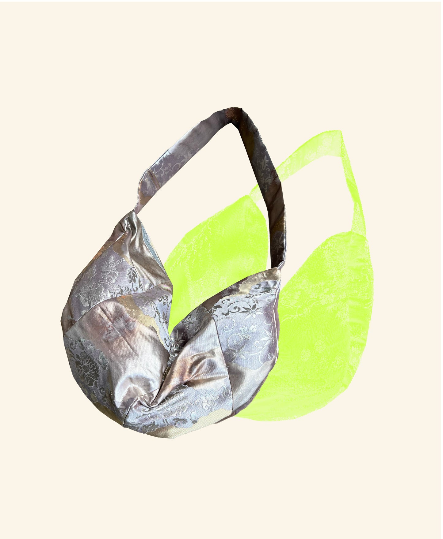 <FORTUNE COOKIE BAG (L) <metallic light purple floral pattern > Upcycled product