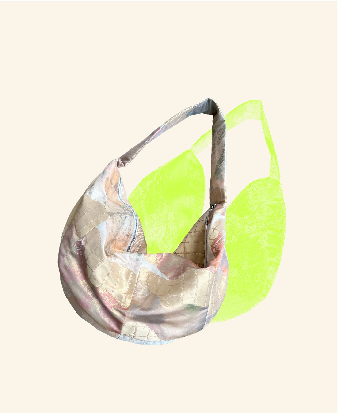 <FORTUNE COOKIE BAG (L) <metallic gold×multi pink color lucky omen pattern > Upcycled product