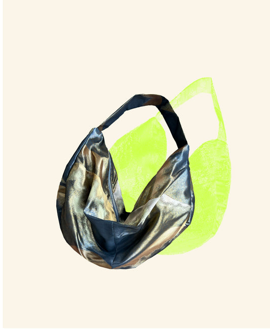 FORTUNE COOKIE BAG (S) <metallic navy×gold abstract pattern > Upcycled from pre loved obi