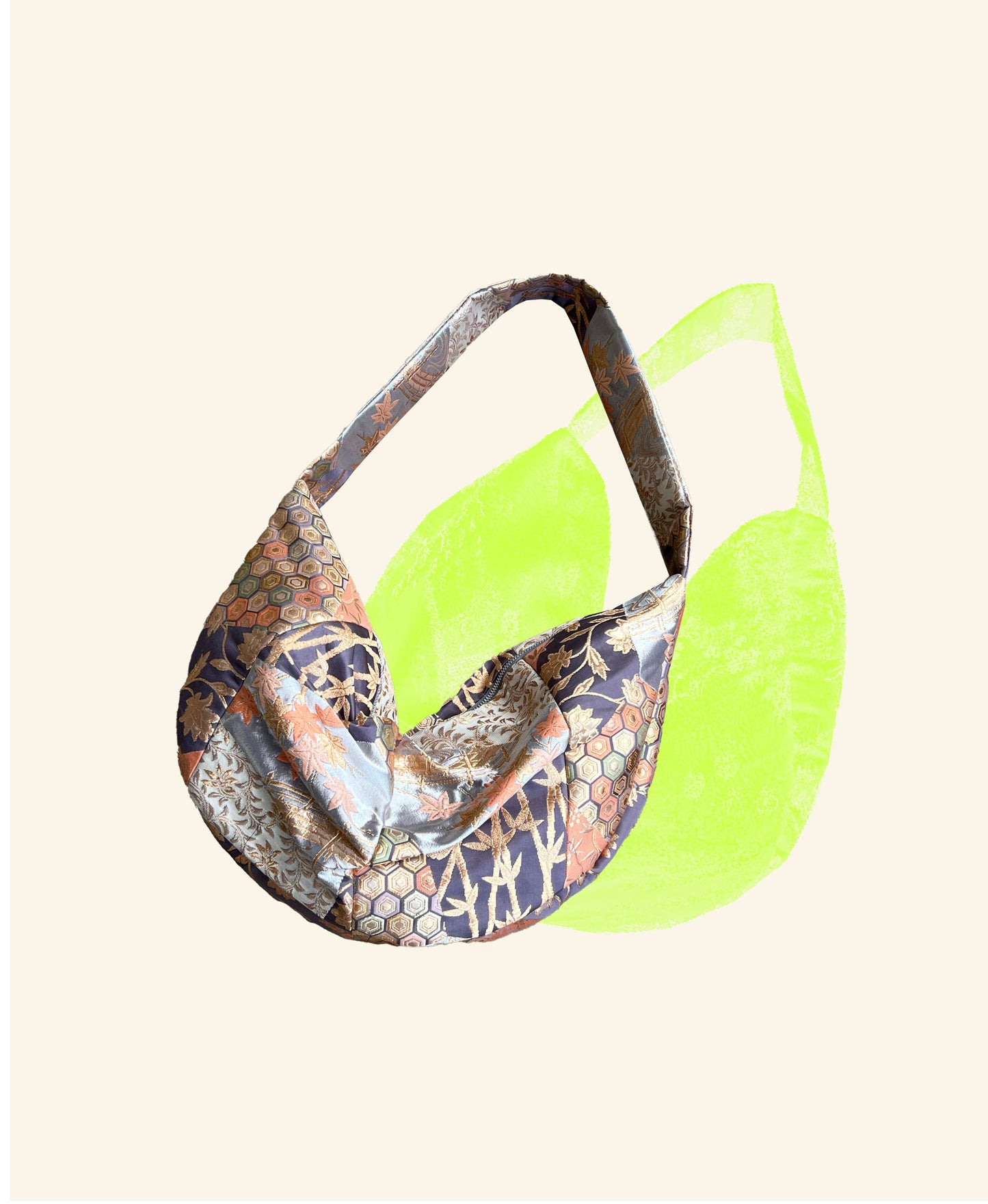 <FORTUNE COOKIE BAG (L) <light purple land scape with lucky omen pattern > Upcycled product