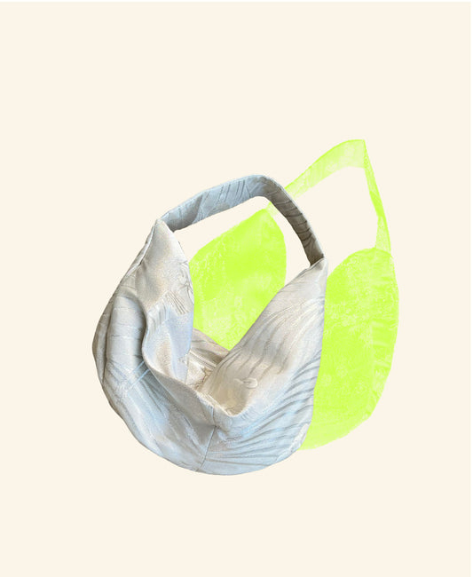 FORTUNE COOKIE BAG (S) <off white × silver crane wave pattern > Upcycled from pre loved obi