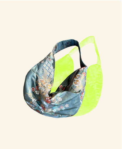 FORTUNE COOKIE BAG (S) <ash light green floral pattern > Upcycled from pre loved obi