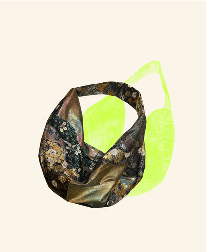 FORTUNE COOKIE BAG (S) <multi dark color  floral pattern > Upcycled from pre loved obi