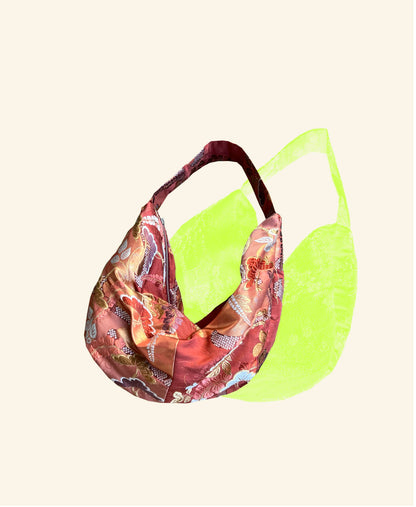 FORTUNE COOKIE BAG (S) <vermilion floral pattern> Upcycled from pre loved obi