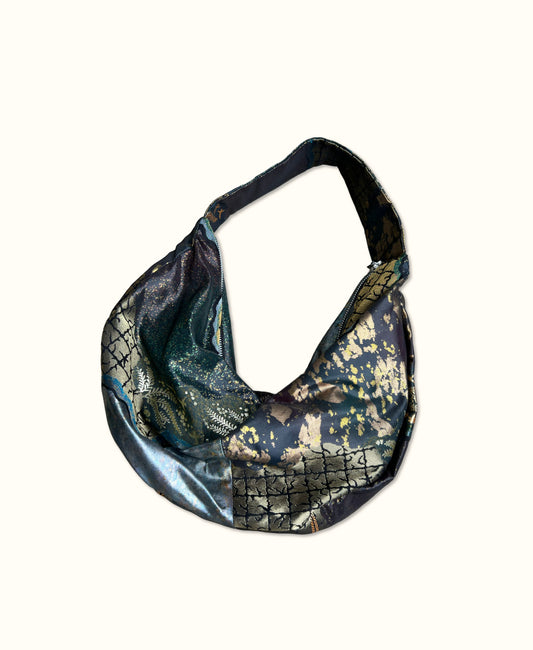 FORTUNE COOKIE BAG (S) <black multicolor abstract pattern> Upcycled from second hand obi