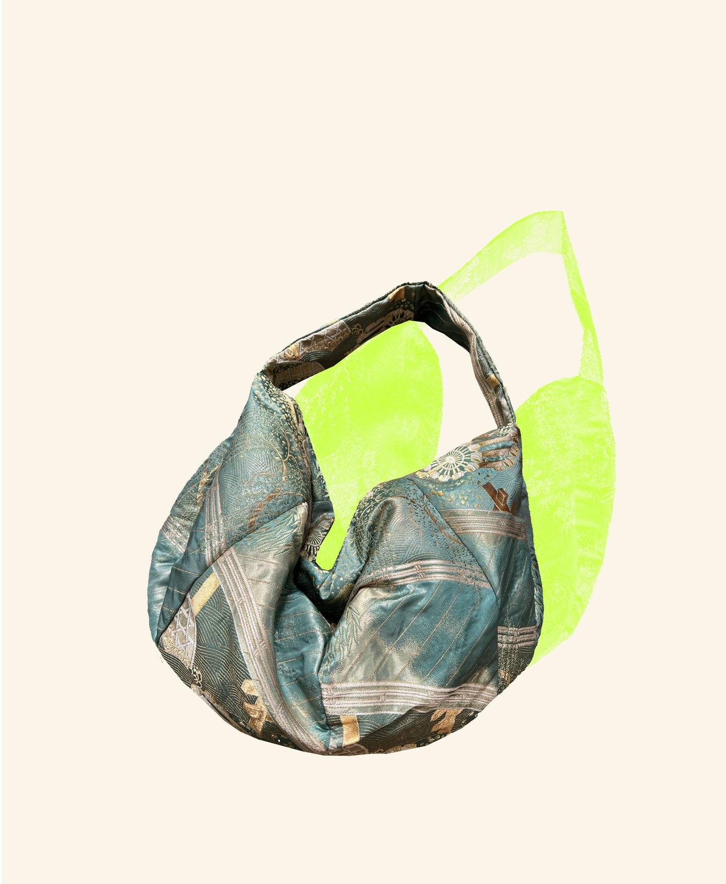 FORTUNE COOKIE BAG (L) <light green × gold japanese land scape>