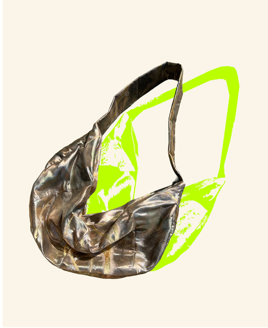 <FORTUNE COOKIE BAG (L) <champagne silver metallic tree pattern >  Upcycled from silk obi