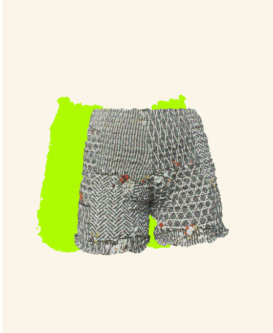 SHIRRED SHORTS (grey×white)