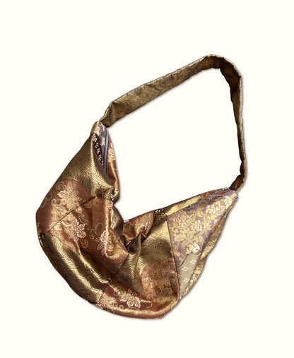 <FORTUNE COOKIE BAG (L) <gold floral pattern> Upcycled product