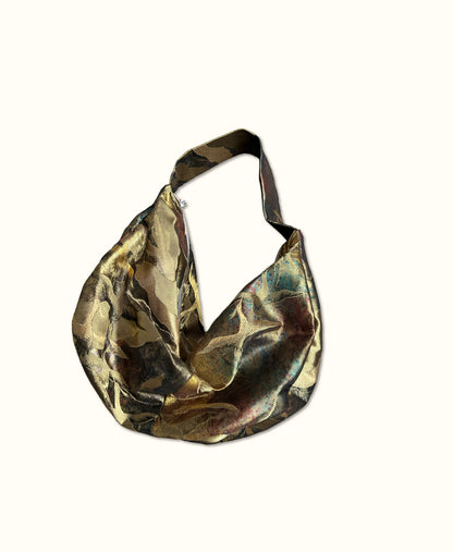 FORTUNE COOKIE BAG (S) <metallic dusty gold crane pattern > Upcycled from second hand obi