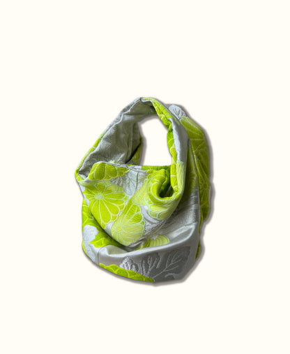 COMORI BAG <silver × vivid light green flower> Upcycled product