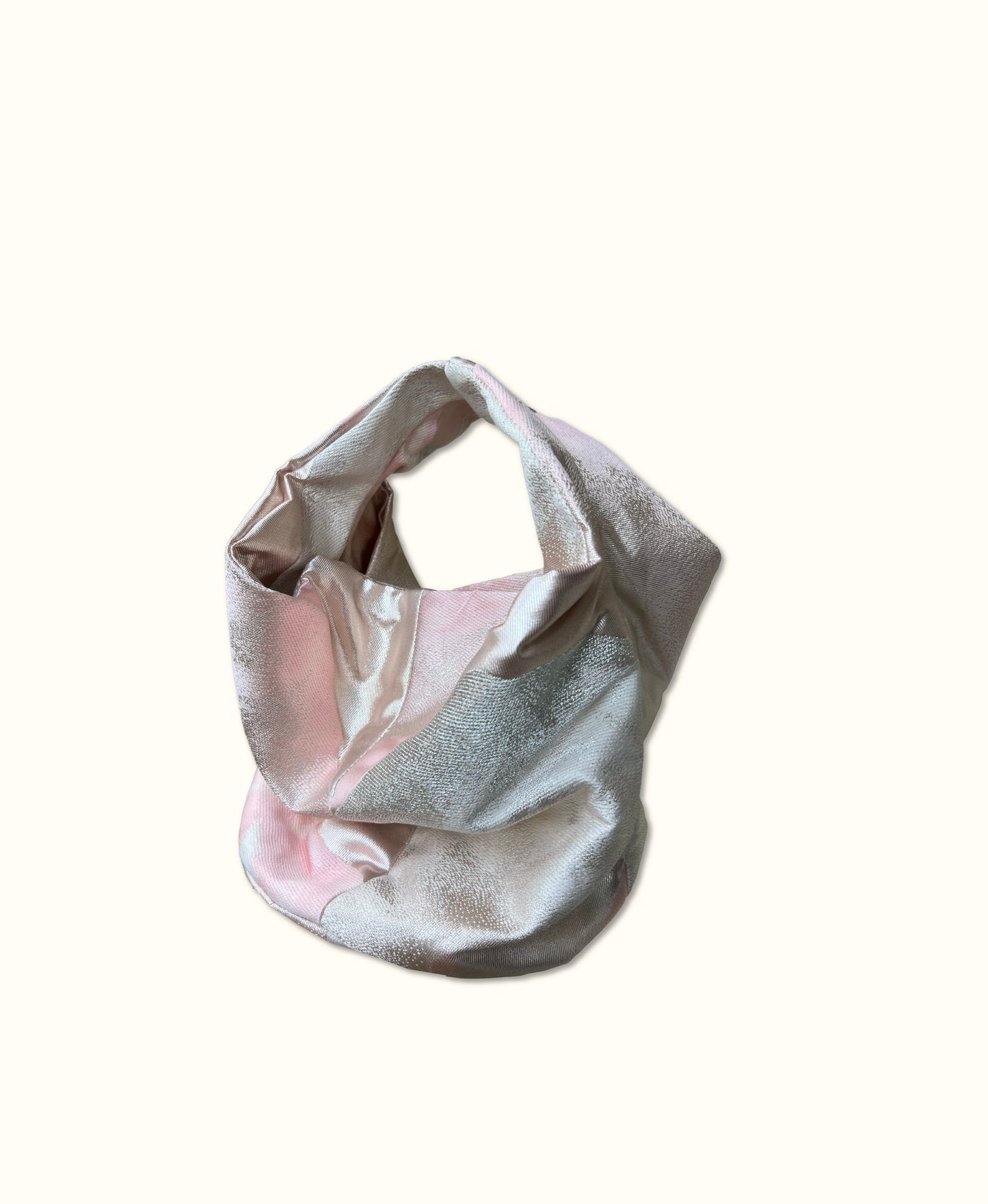 COMORI BAG <silver ×light pink abstract mountain landscape pattern> Upcycled product