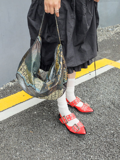 FORTUNE COOKIE BAG (S) <black multicolor abstract pattern> Upcycled from second hand obi