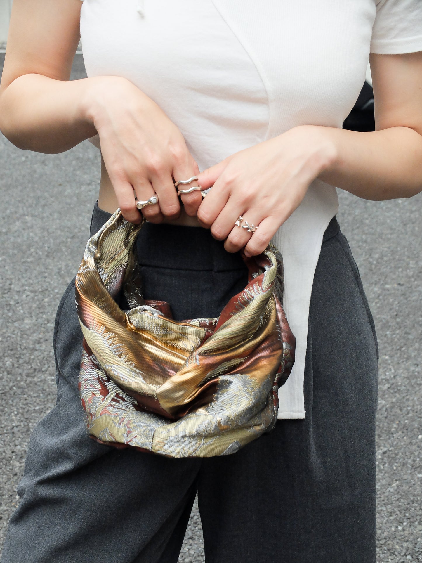 COMORI BAG <red×gold landscape pattern > Upcycled product