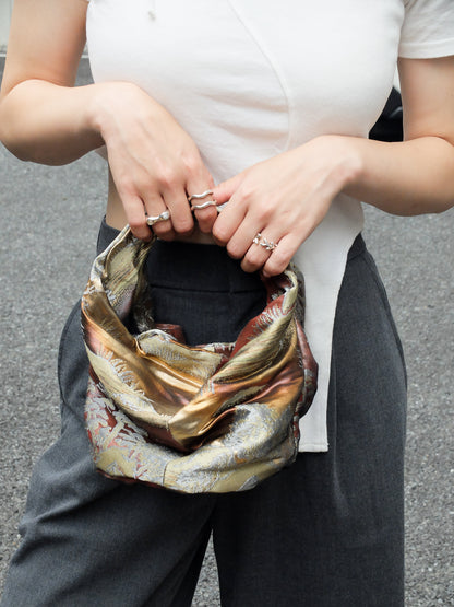 COMORI BAG <red×gold landscape pattern > Upcycled product