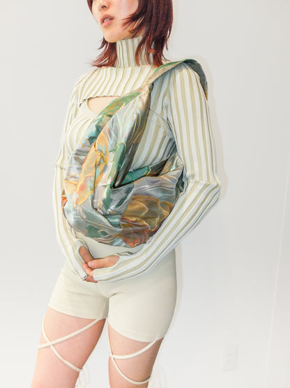 FORTUNE COOKIE BAG (S) <multi pastel color landscape pattern> Upcycled from second hand obi