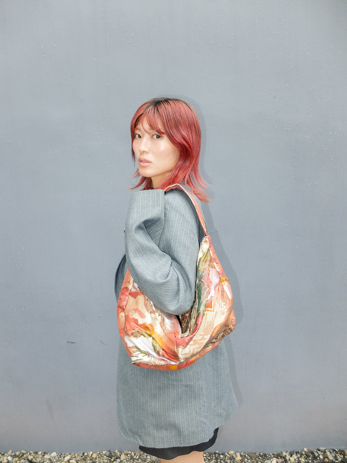 FORTUNE COOKIE BAG (S) <burgundy abstract landscape pattern > Upcycled from second hand obi